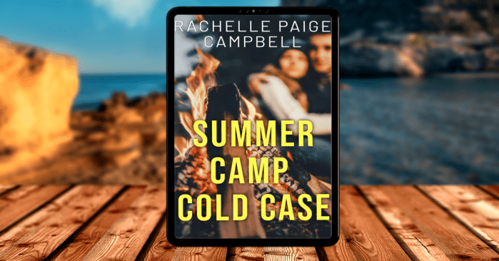 top summer books featuring the cover of summer camp cold case on a wooden dock in a summer setting