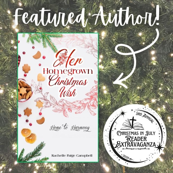 Christian Christmas Romance Novel, Her Homegrown Christmas Wish, on a background of a lighted fir